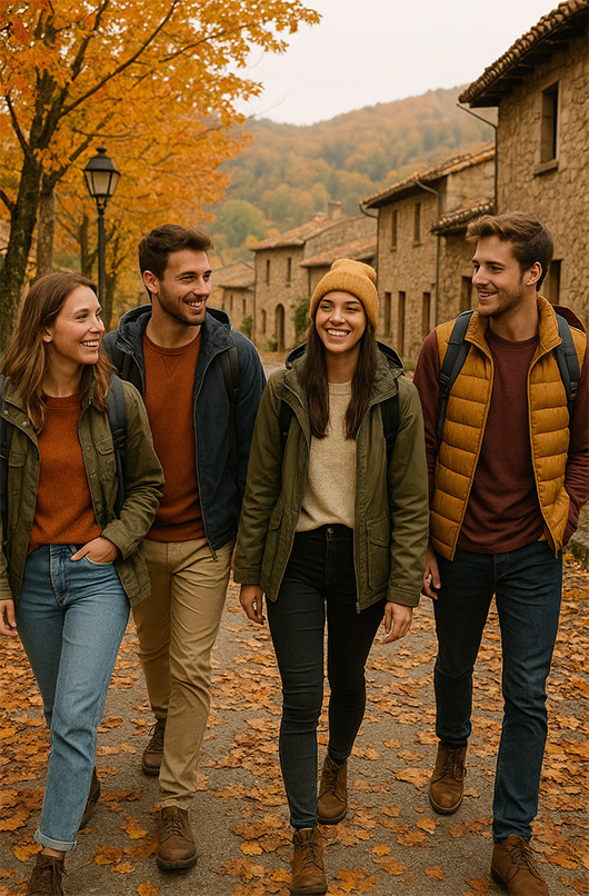 Parejas paseando por pueblo